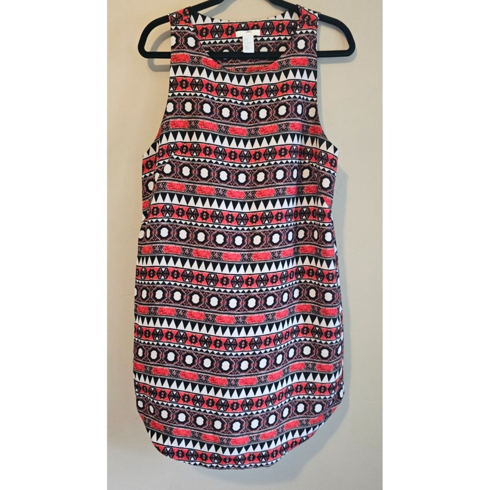 H&M sz 12 red, black, white, red geometric sundress, casual, beach, work, easy
